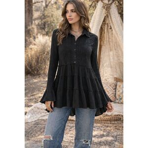 Denim & Supply Y2K Cotton Gauzy Crinkle Fit & Flare shirt sz S Romantic Goth Boh